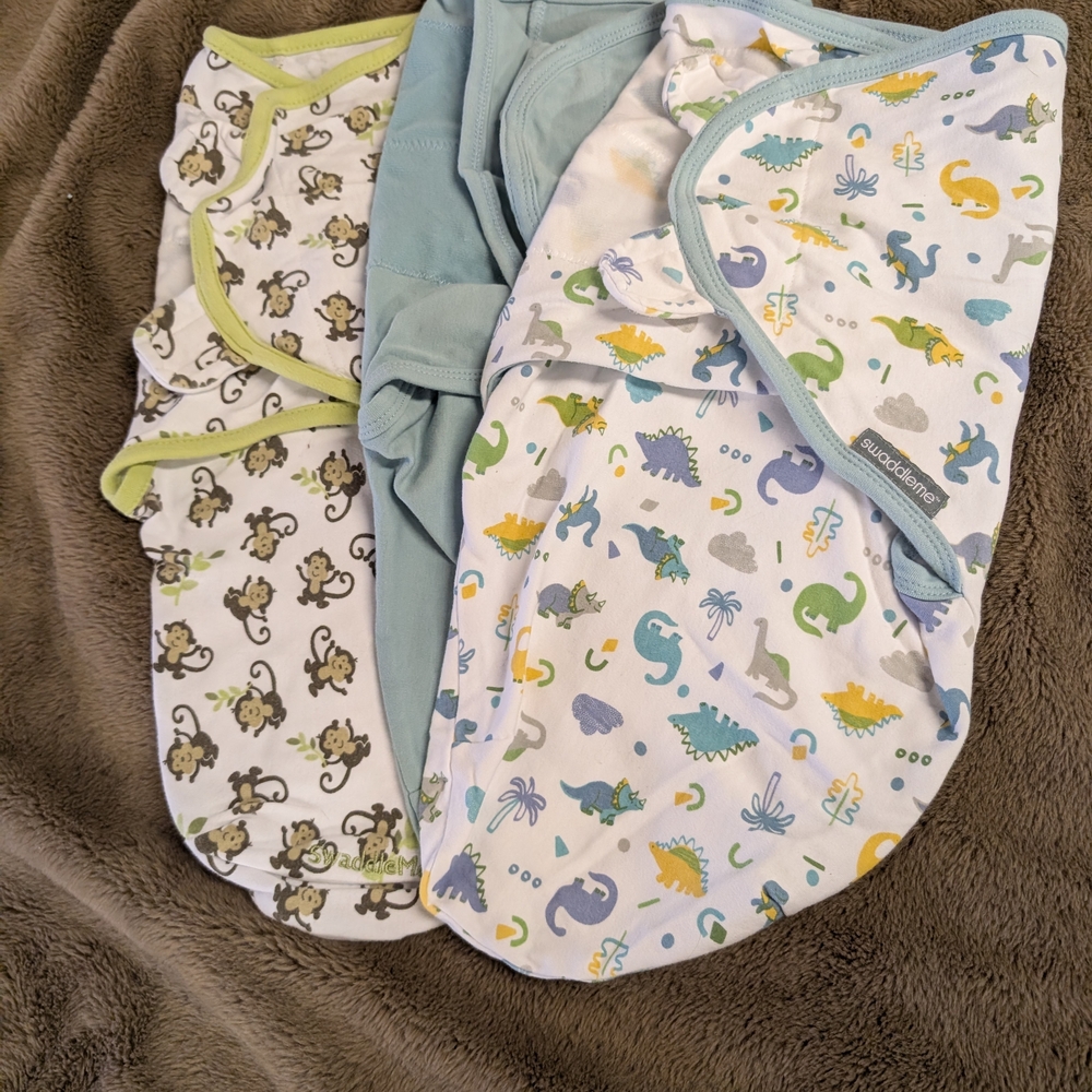SwaddleMe Dino & Monkey Swaddle Set in Blue and White